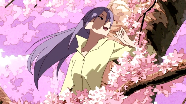 uchouten kazoku, the eccentric family, benten, suzuki satomi, benten flying through cherry blossoms, uchouten kazoku episode 1