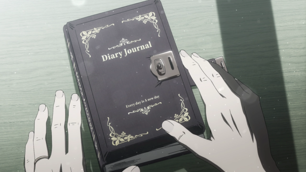 hands and diary in the perfect insider anime, subete ga f ni naru perfect insider anime, the perfect insider mystery diary about shiki magata, hands grasping a diary anime