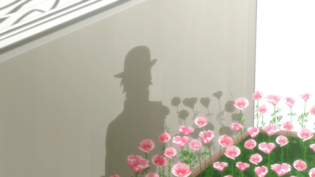 koyomi araragi shadow with bowler hat, koyomi araragi becomes rene magritte bowler hat man, koyomi araragi shadow koyomimonongatari episode 1 koyomi stone